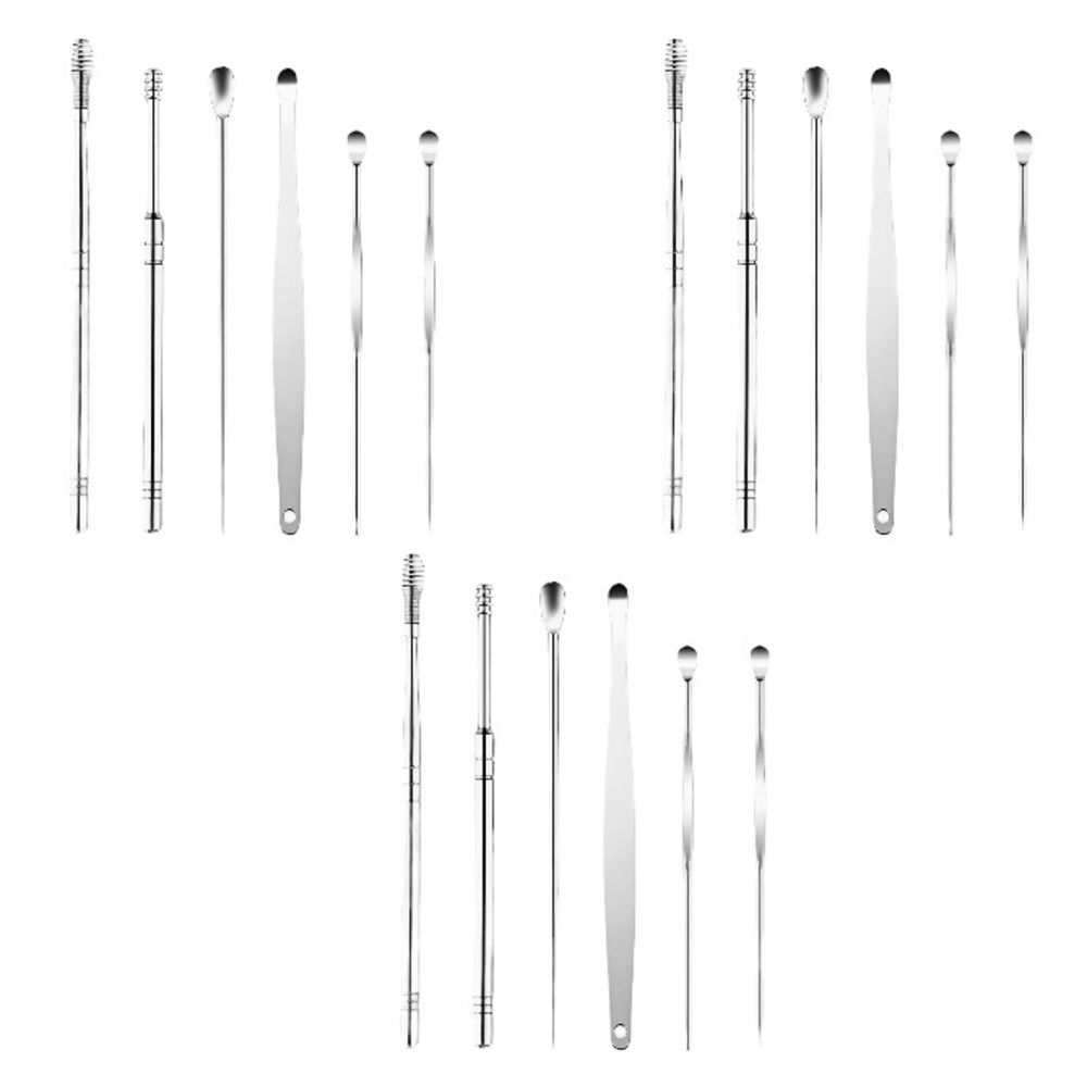 Ear Wax Removal Kit Portable 3 Spoon Stainless Steel Spiral Scoop Portable OrB3